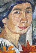 Self. Portrait with yellow lilies by Natalia Gončarova